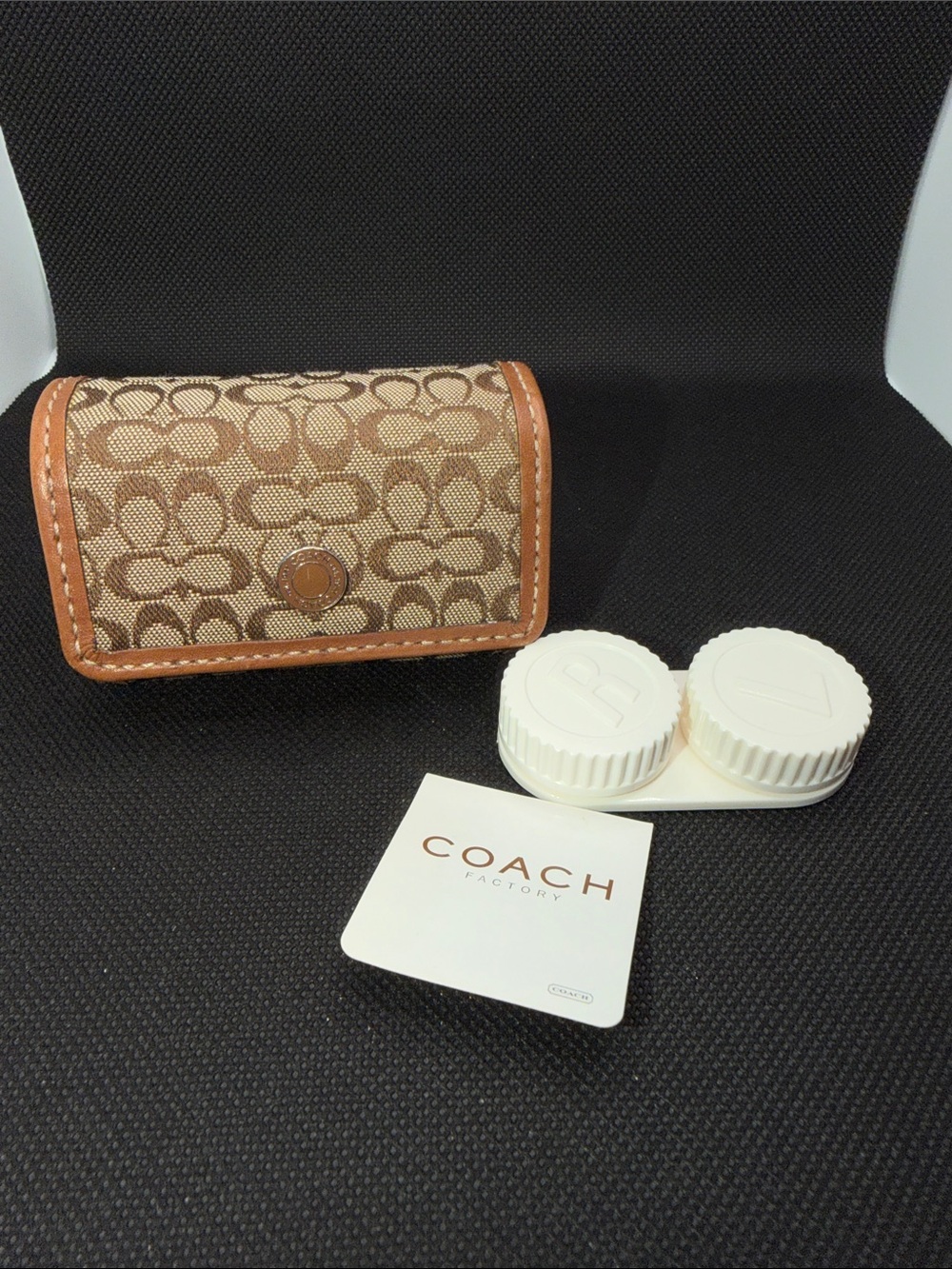 Coach Signature brown&tan contact case NEW